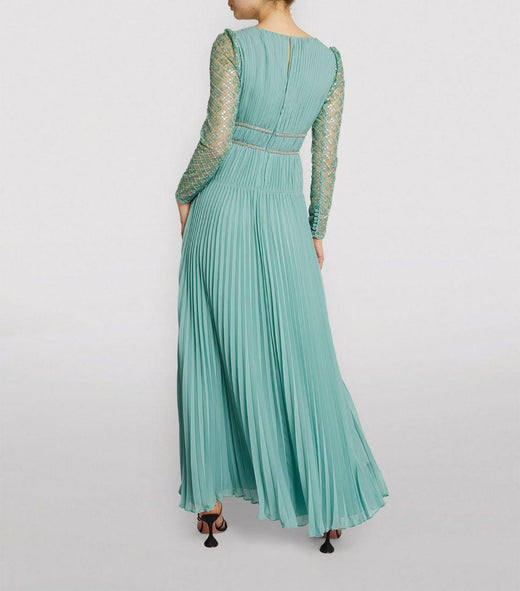 Self Portrait Green Embellished Maxi Dress
