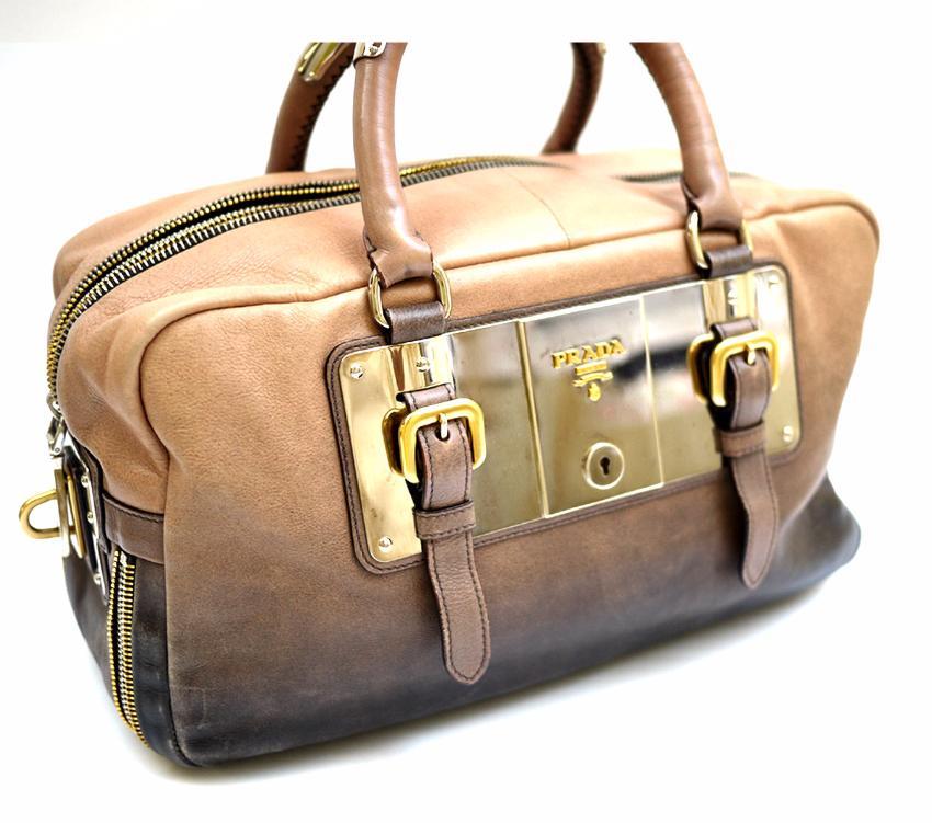 Prada Smoke Ombre Glace Zip Leather Bowler Handbag