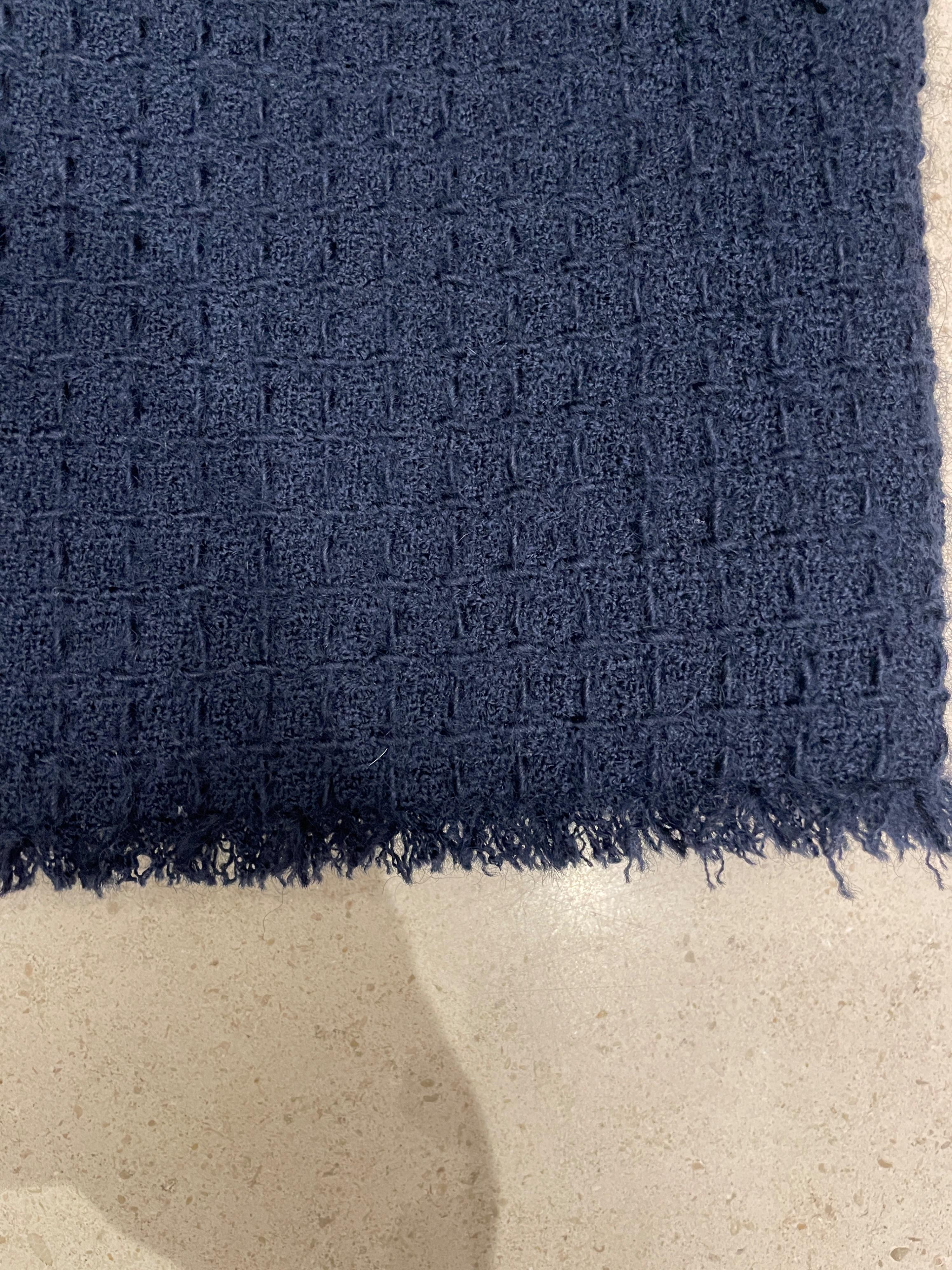 Navy Blue Lesage Tweed Knee Length Skirt