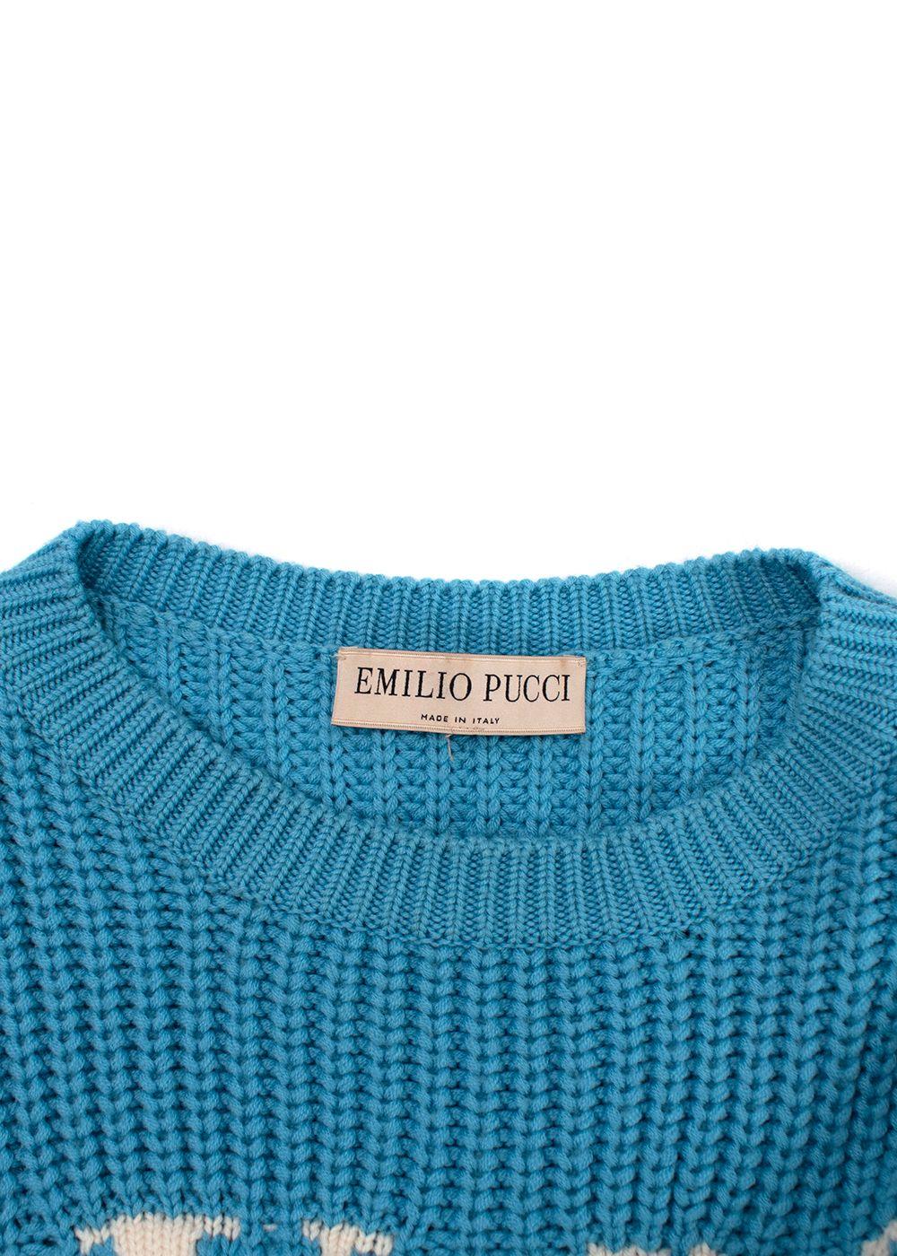 Emilio Pucci Blue Logo Merino Wool Jumper