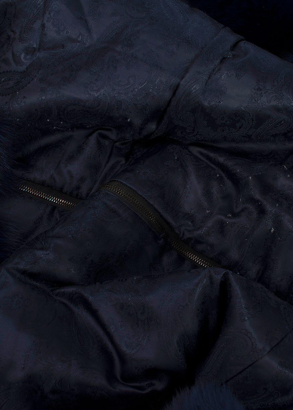 Dyed Deep Blue Fox Fur Zipped Midi Gilet