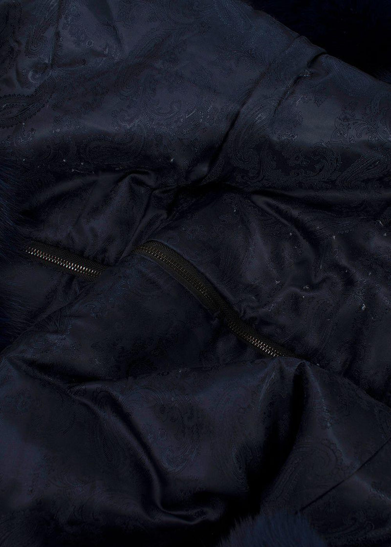 Dyed Deep Blue Fox Fur Zipped Midi Gilet