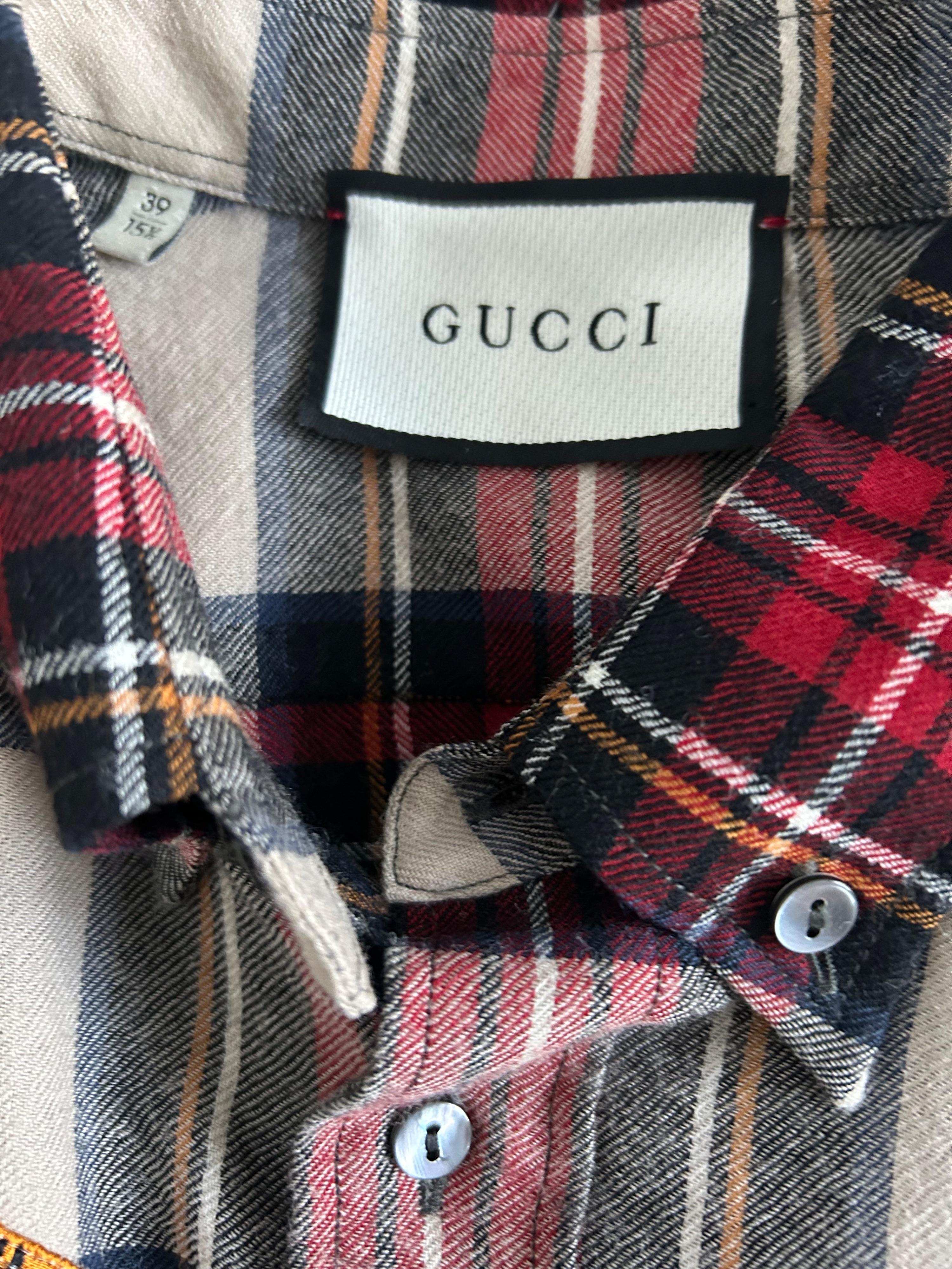 Gucci  Embroidered Tartan Flannel Shirt
