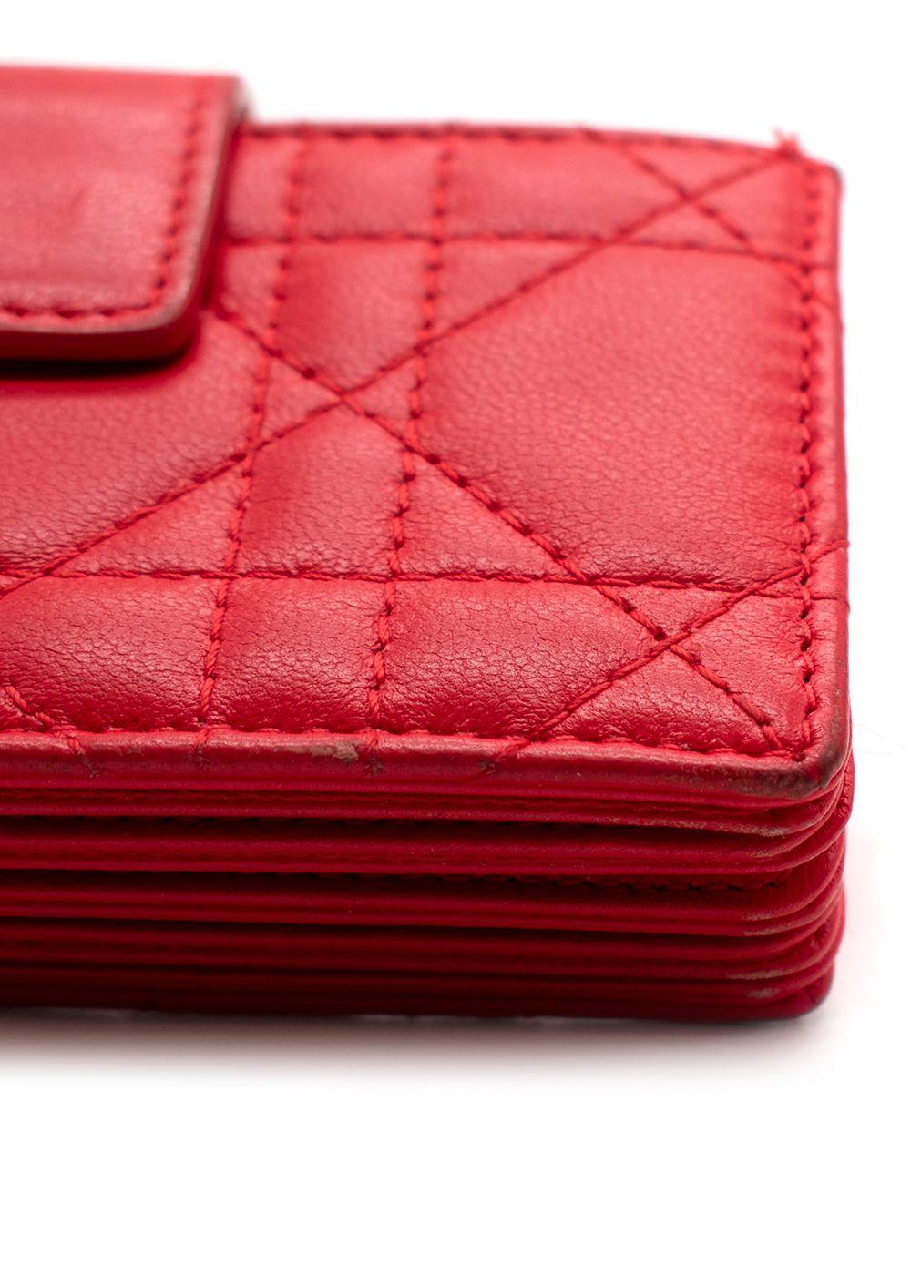 Dior Vibrant Red Leather Logo Chain Card Holder