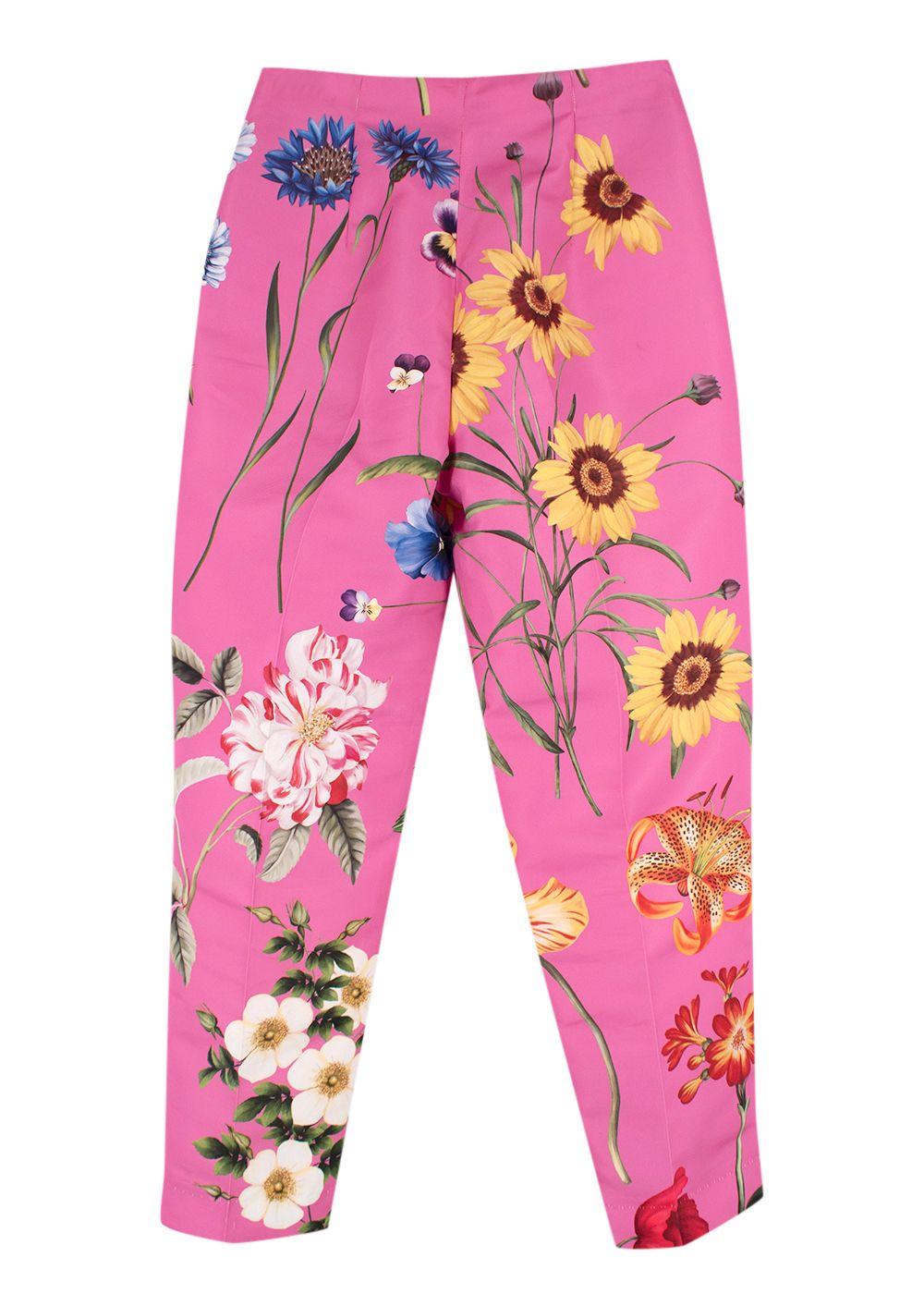 Oscar de la Renta Pink Floral-Print Faille Straight-Leg Trousers