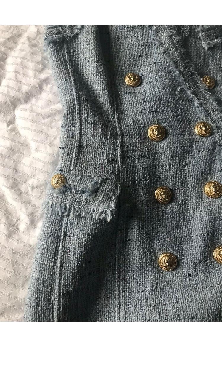 Balmain Pale Blue Tweed Sleeveless Dress