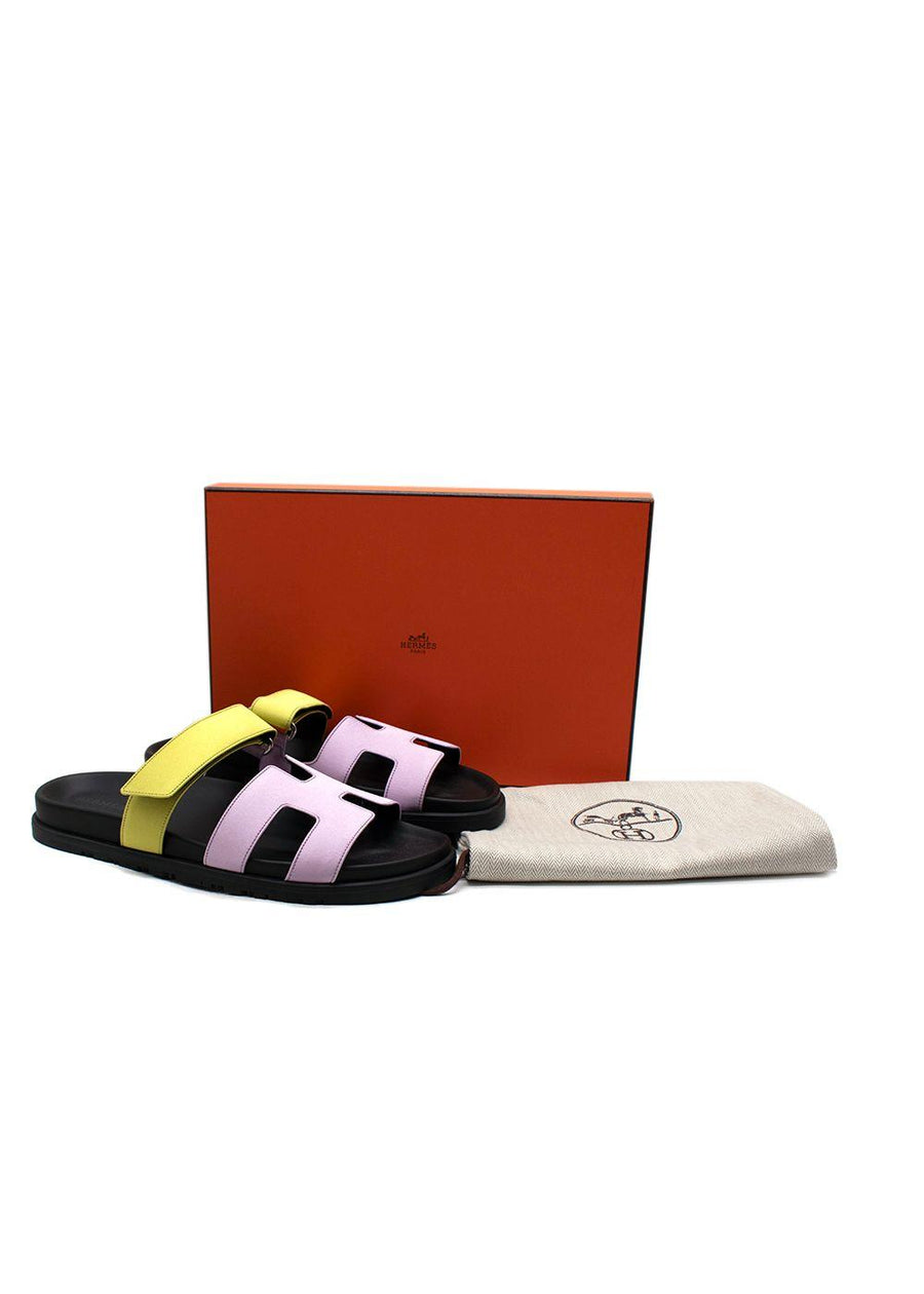 Hermès Violet Petale and Vert Lime Satin Chypre Sandals