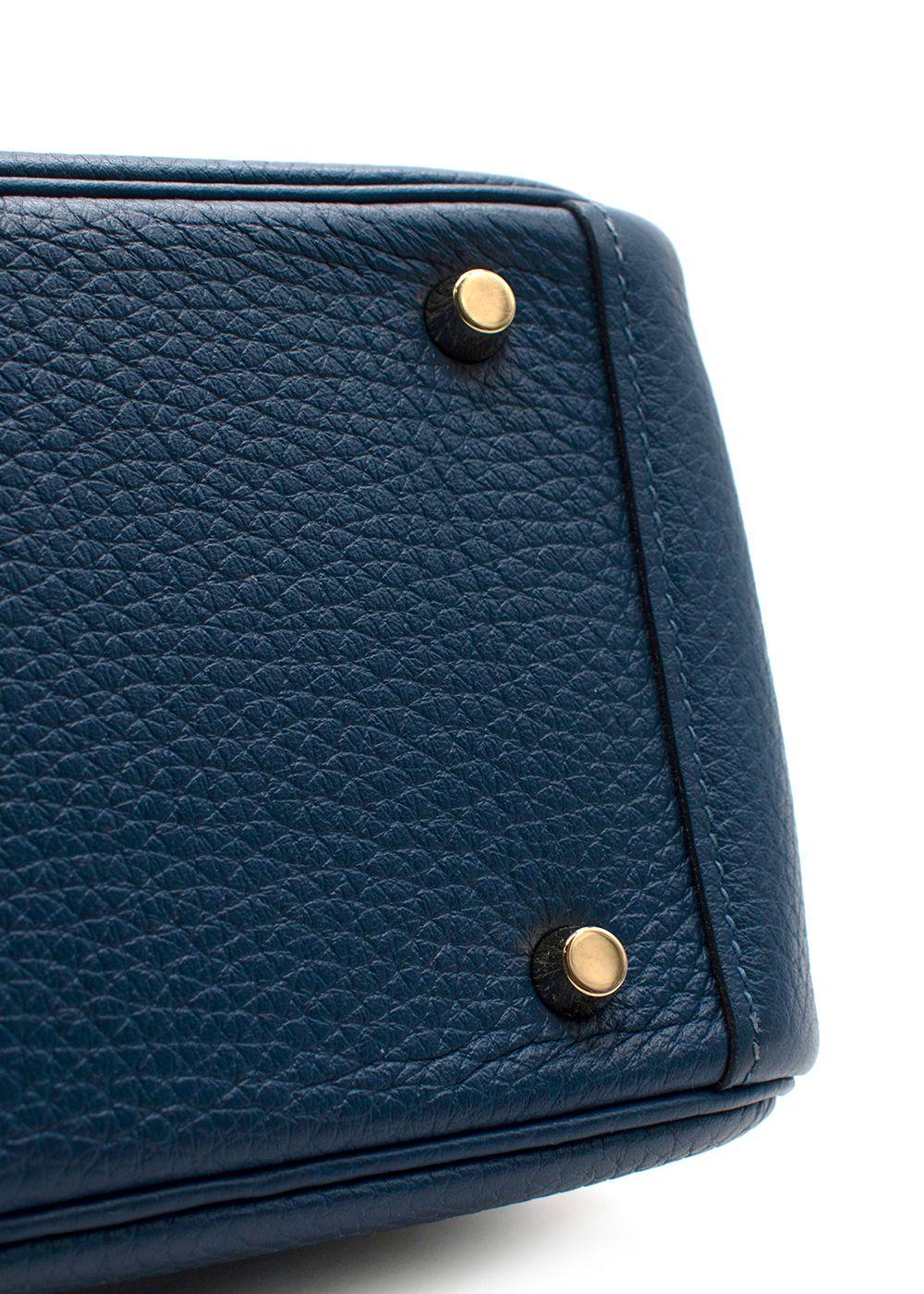 Hermes Taurillon Clemence Mini Lindy in Deep Bleu with Gold Hardware