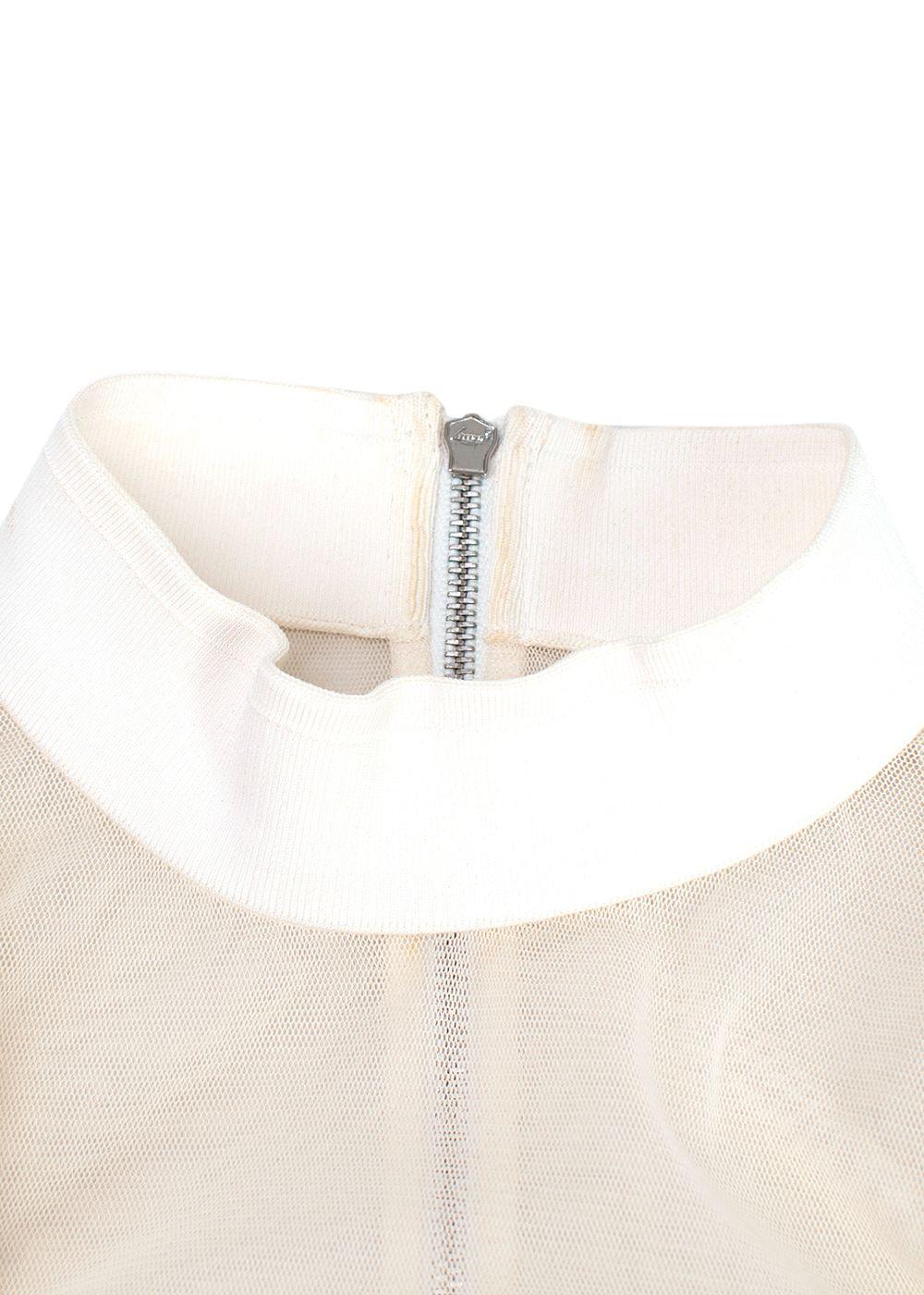 Balenciaga White Sheer Panel Ruched Sleeve High Neck Top