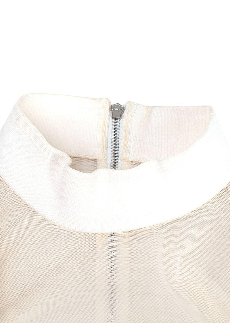 Balenciaga White Sheer Panel Ruched Sleeve High Neck Top