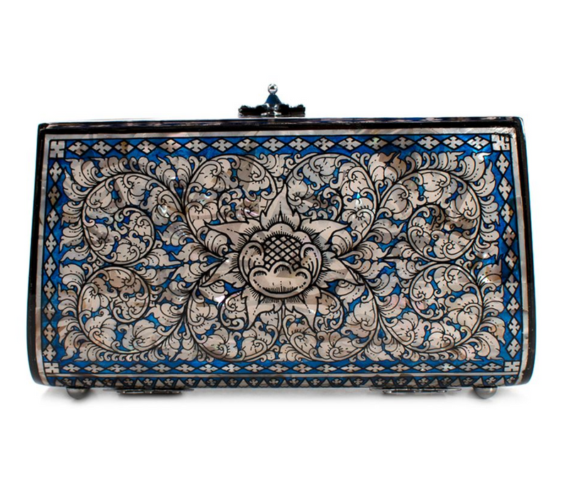Bespoke Blue Patterned Mother of Pearl Clutch Bag