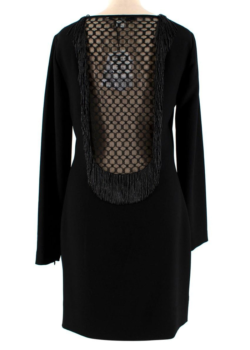 Diane von Furstenberg Black Fringed Embellished Lace Back Dress