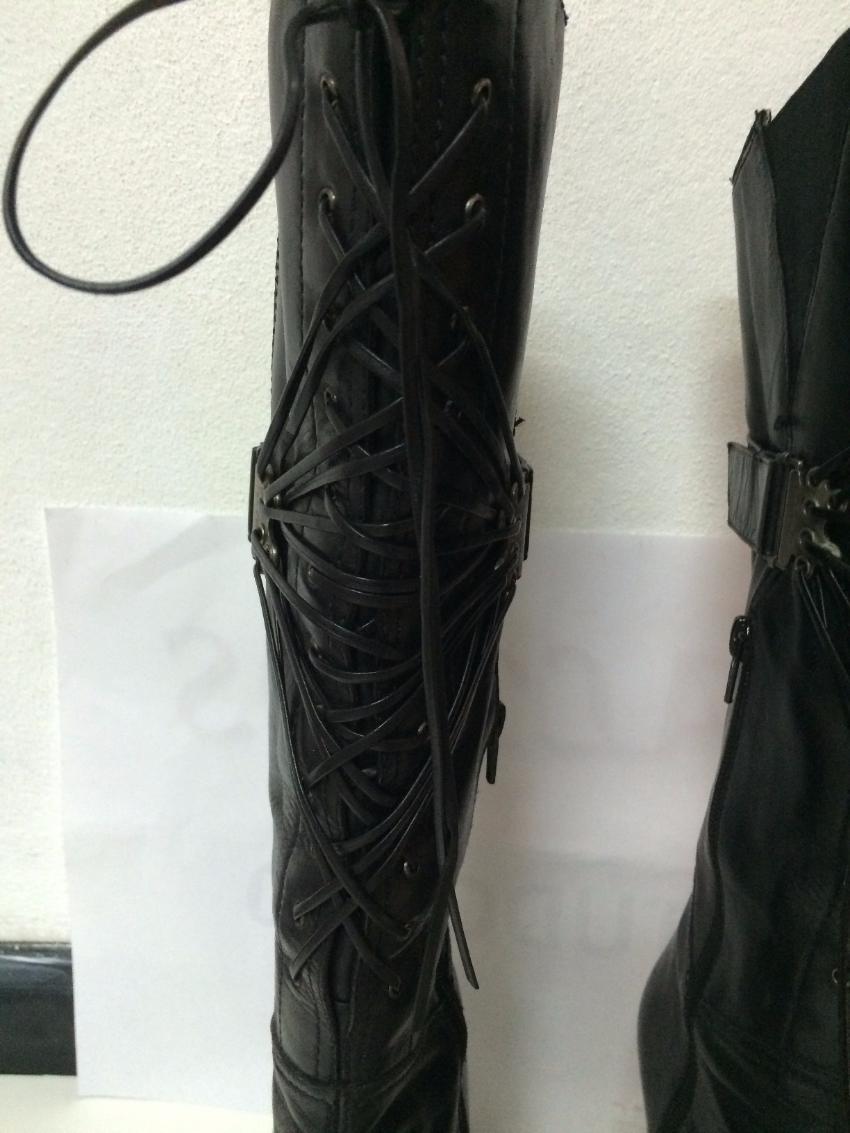 Casadei Black Leather Knee High Stilleto Lace Up Boots