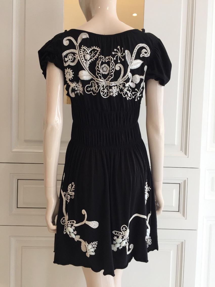 Gaetano Navarra Hand Embroidered Black & White Beaded Dress