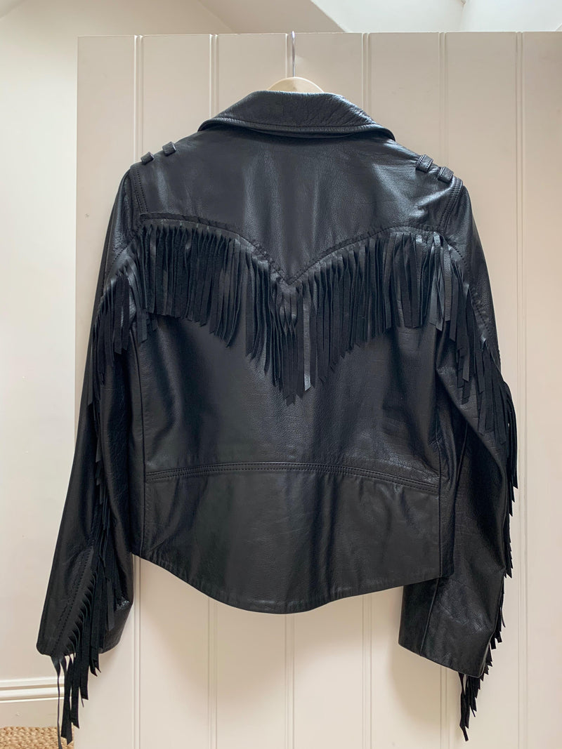 Black leather biker jacket