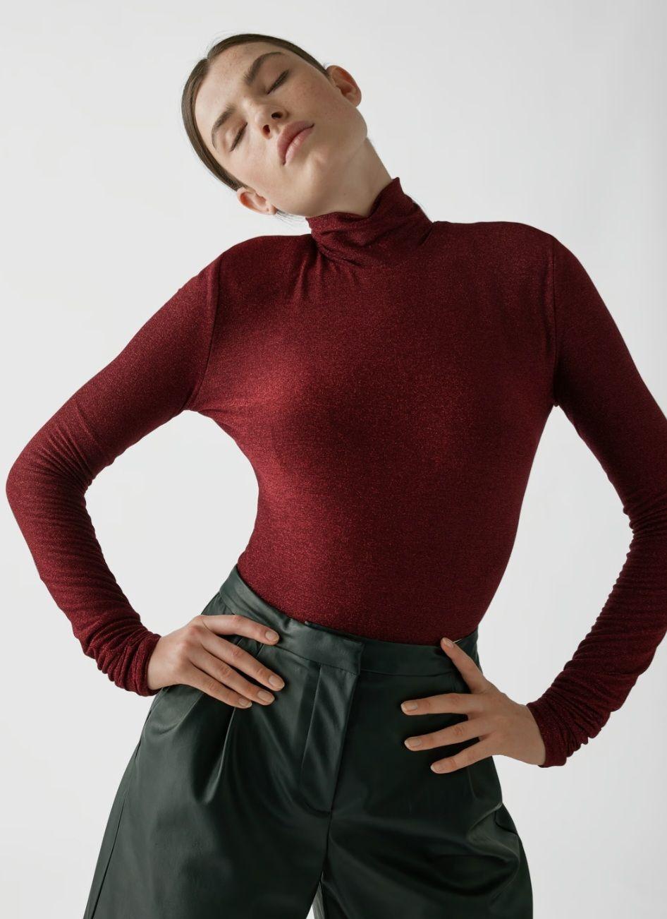 Alexandre Vauthier Burgundy Turtleneck Bodysuit
