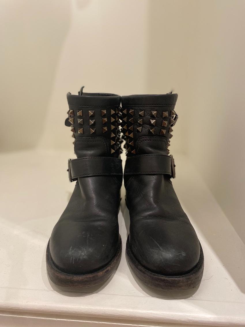 Valentino Black Leather Rockstud Biker Boot