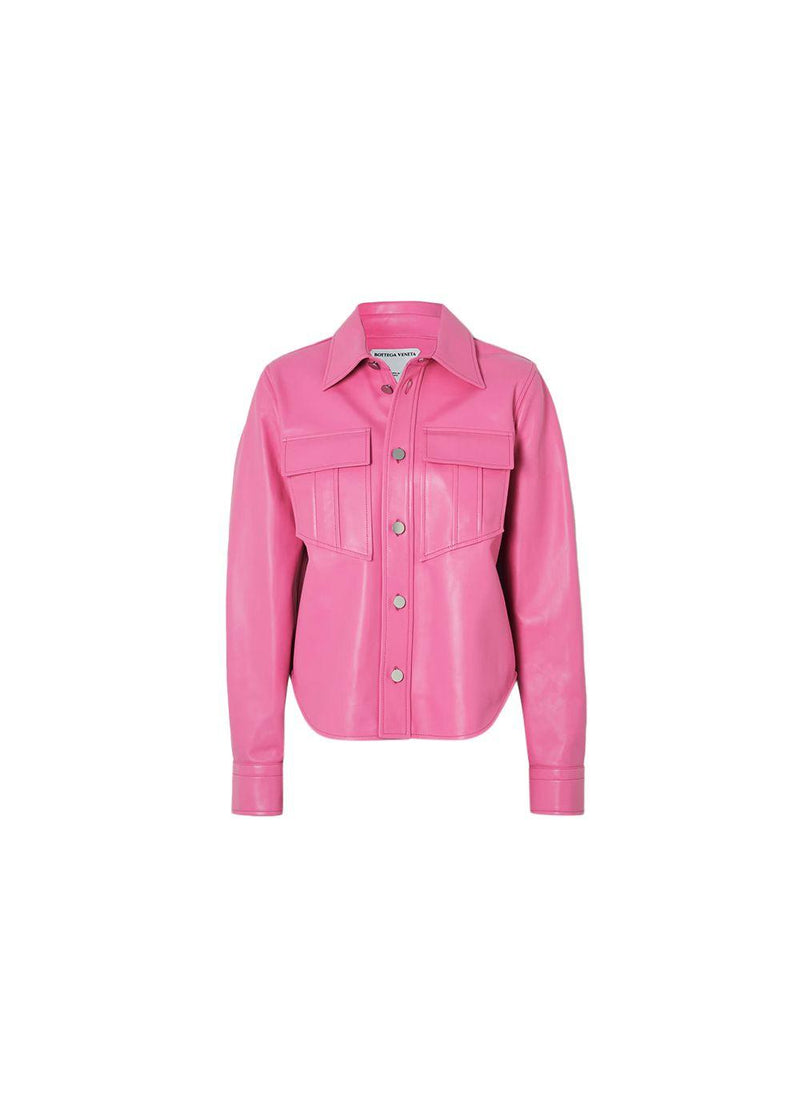 bubblegum pink leather shirt-jacket