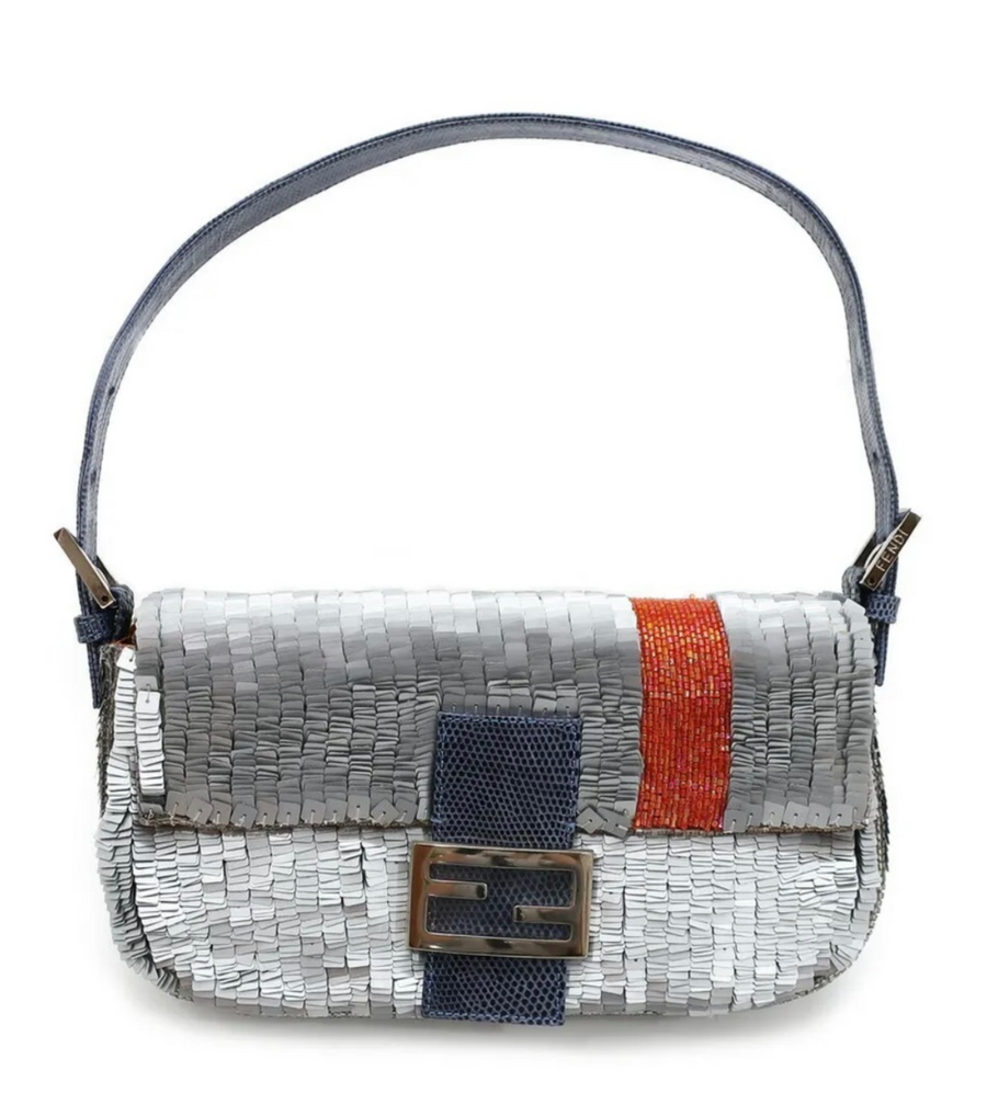 Silver Pleated Sequin Collectors Baguette