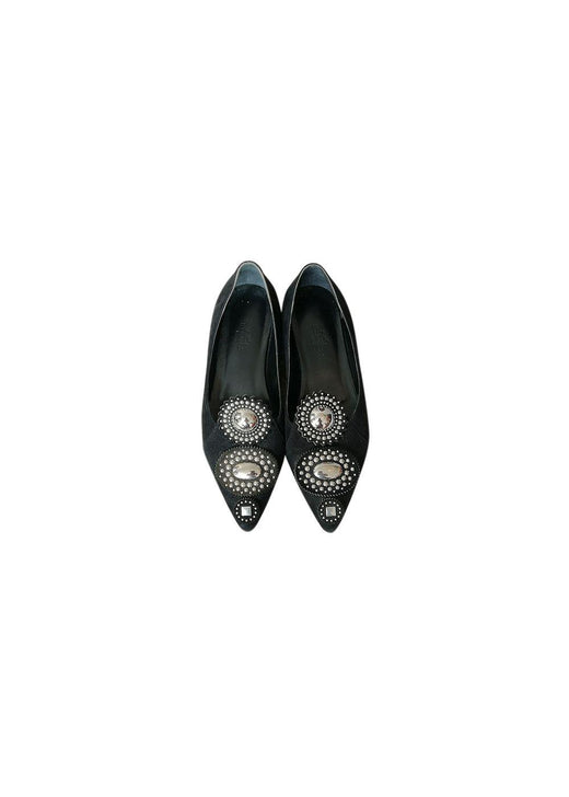 Black Embellished Suede Ballerinas