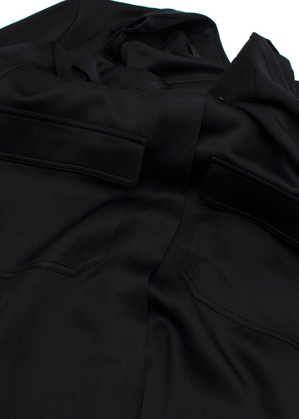 The Row Belted Black Satin Shirt Dress