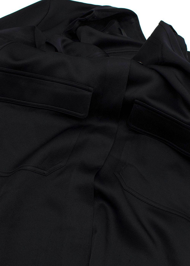 The Row Belted Black Satin Shirt Dress