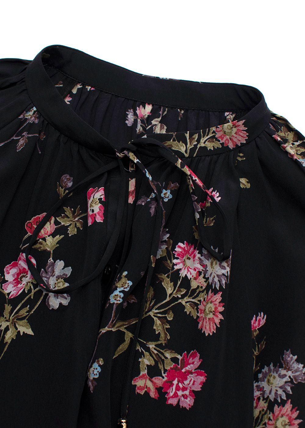 Celine Black Floral Print Silk MaixDress