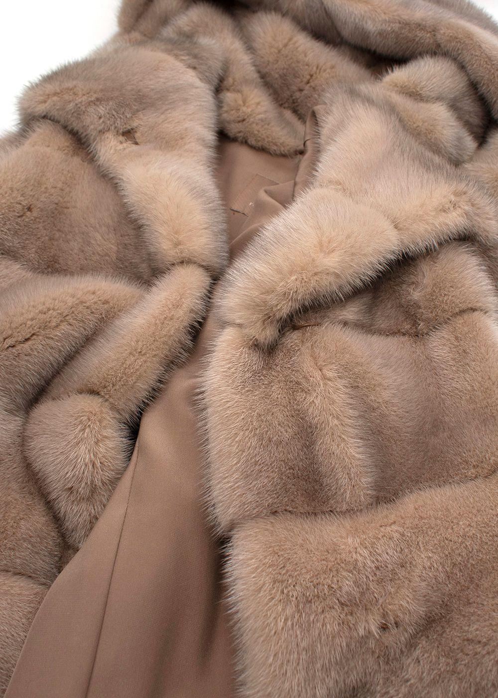 Jos Beige Fine Quality Mink Hooded Fur Coat