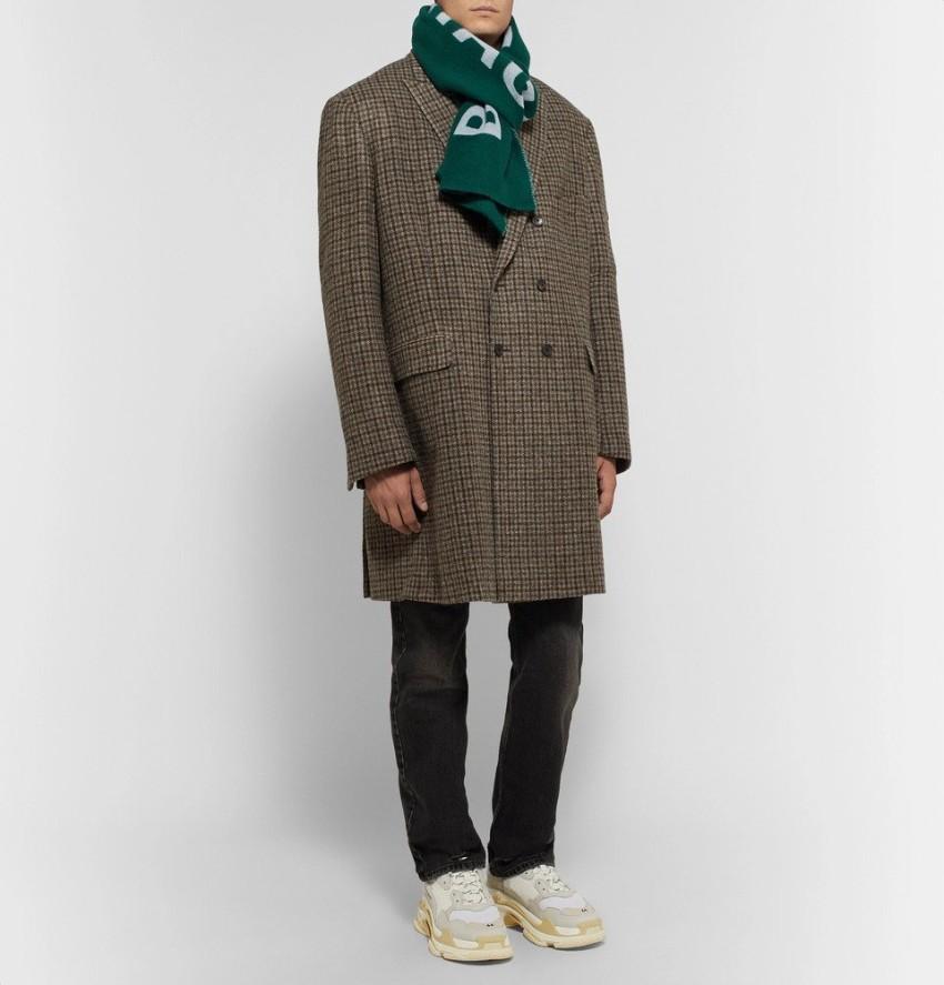 Balenciaga Green Bi-Colour Logo Intarsia Scarf