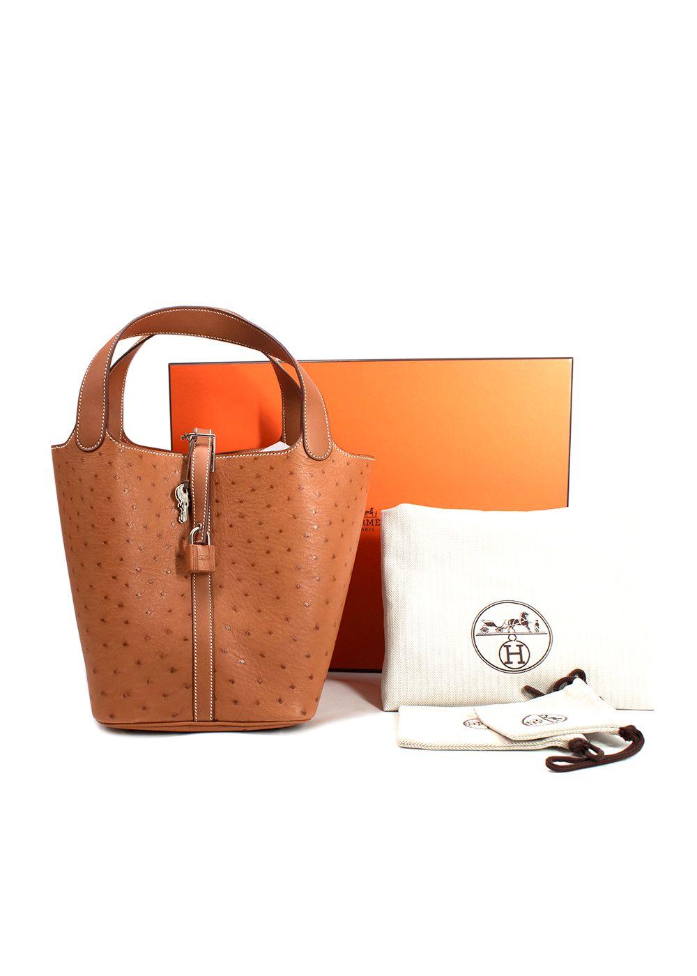 Hermes  Picotin Lock 22 in Gold Ostrich Leather with Palladium Hardware