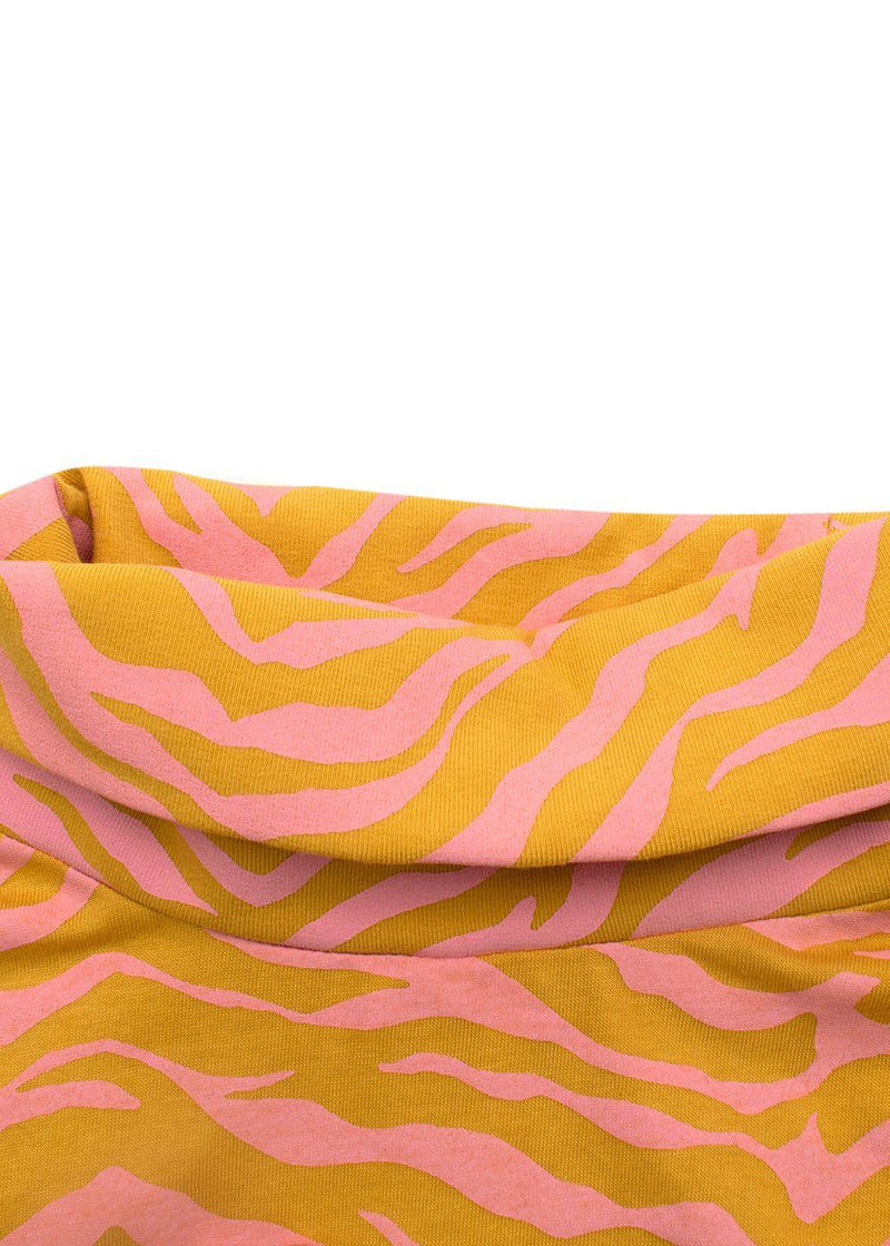 Orange And Pink Cotton Tiger Print Polo -Neck Top