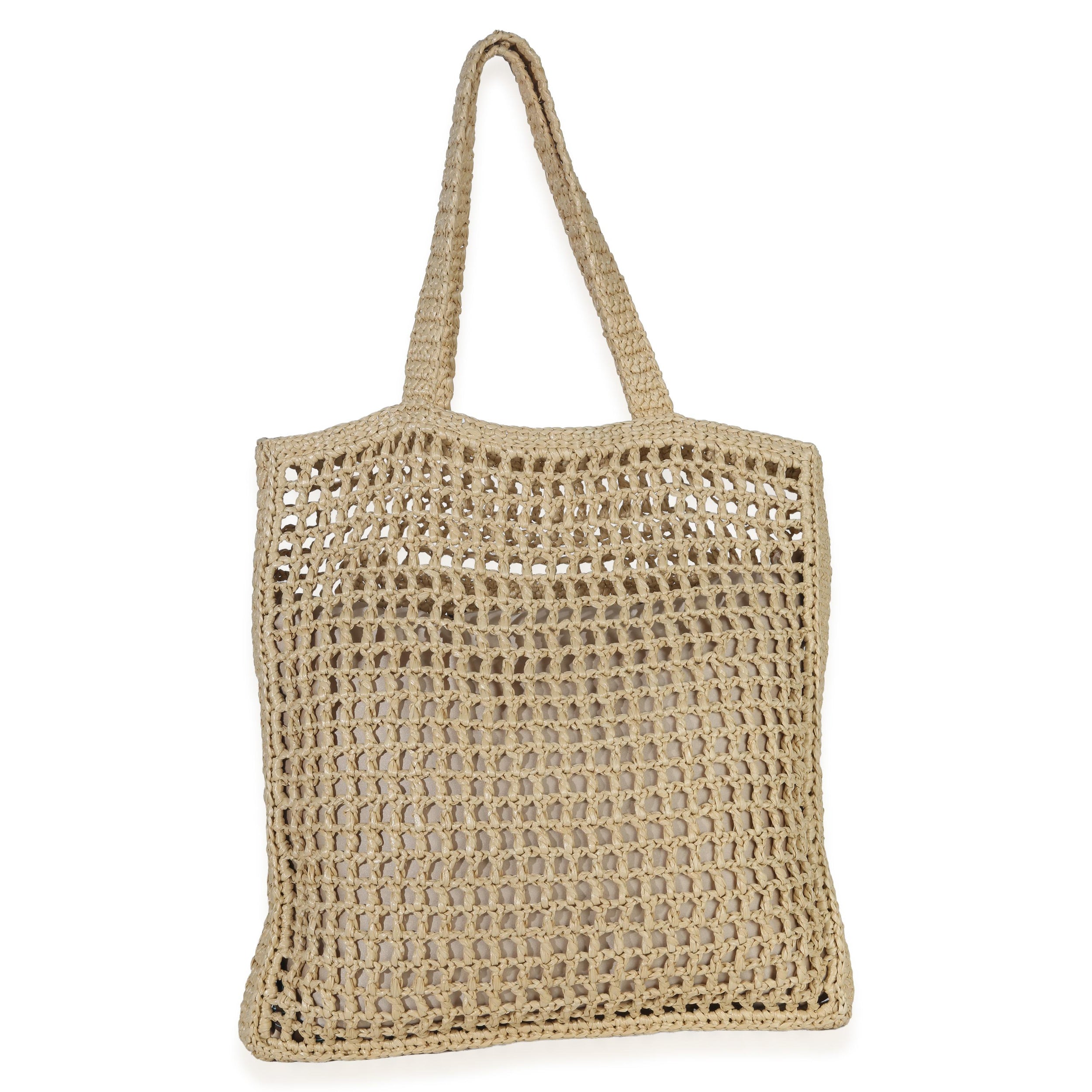 Prada  Raffia Effect Logo Crochet Tote