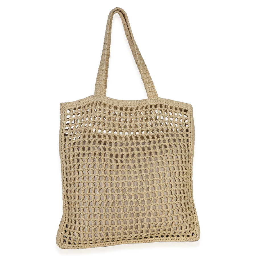 Prada  Raffia Effect Logo Crochet Tote