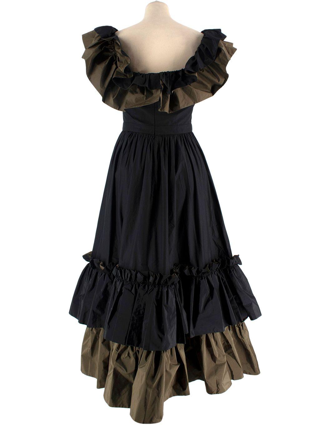 Alexander McQueen Black And Khaki Ruffled Midi Dress