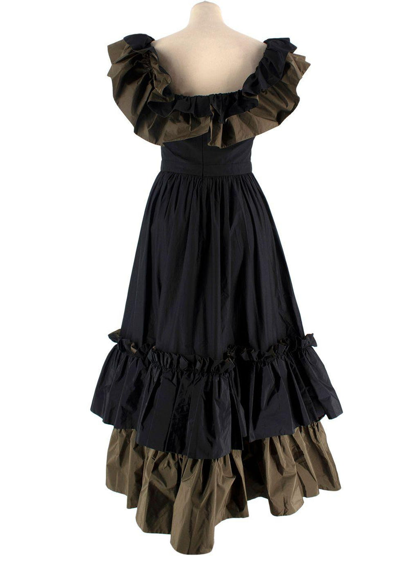 Alexander McQueen Black And Khaki Ruffled Midi Dress