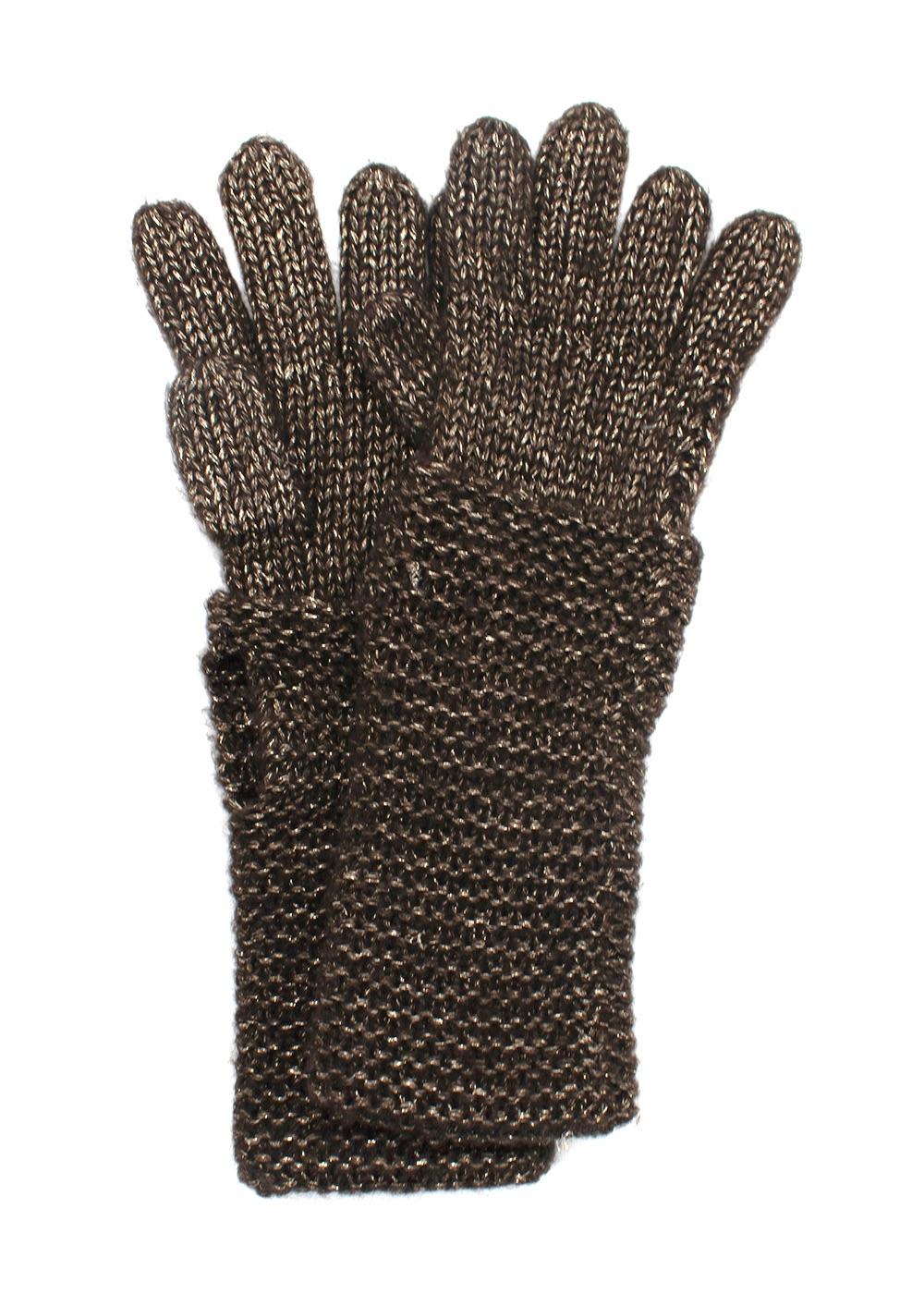 Ralph Lauren Brown Metallic Wool Blend Beanie and Gloves