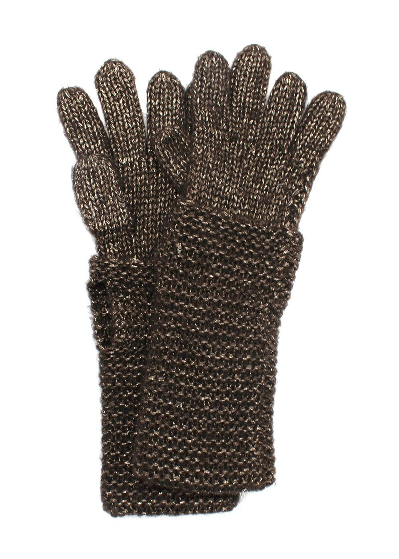 Ralph Lauren Brown Metallic Wool Blend Beanie and Gloves