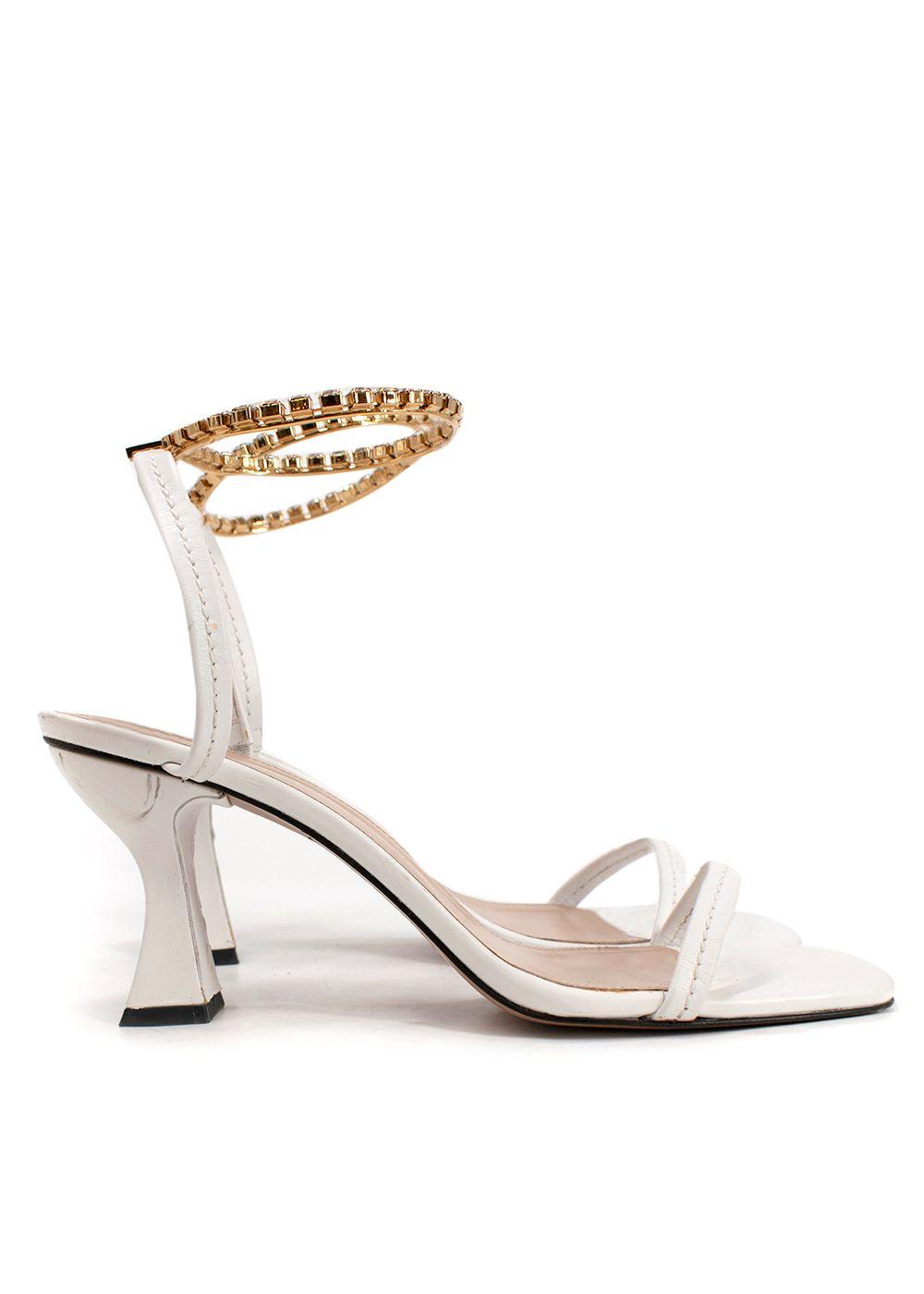 JW Anderson White Crystal Embellished Square Toe Leather Mules