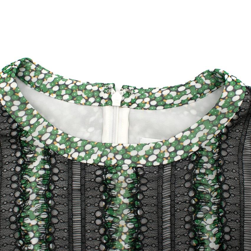 Mikael Aghal Green floral print dress with black lace trim