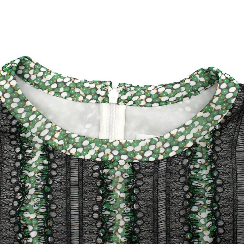 Mikael Aghal Green floral print dress with black lace trim