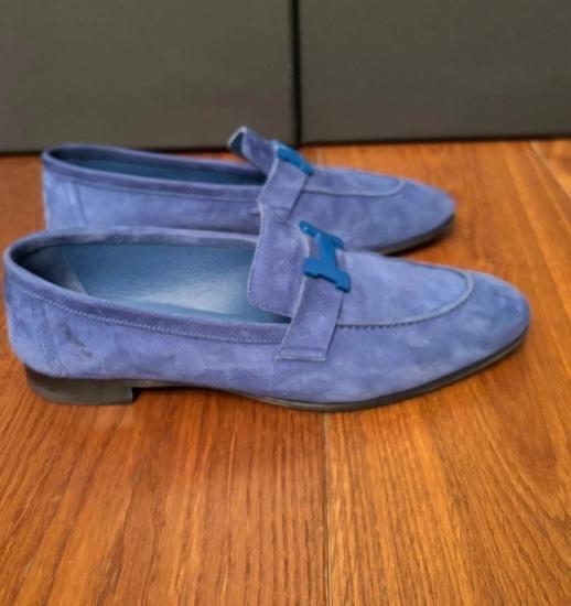 Hermes Blue Suede Loafers