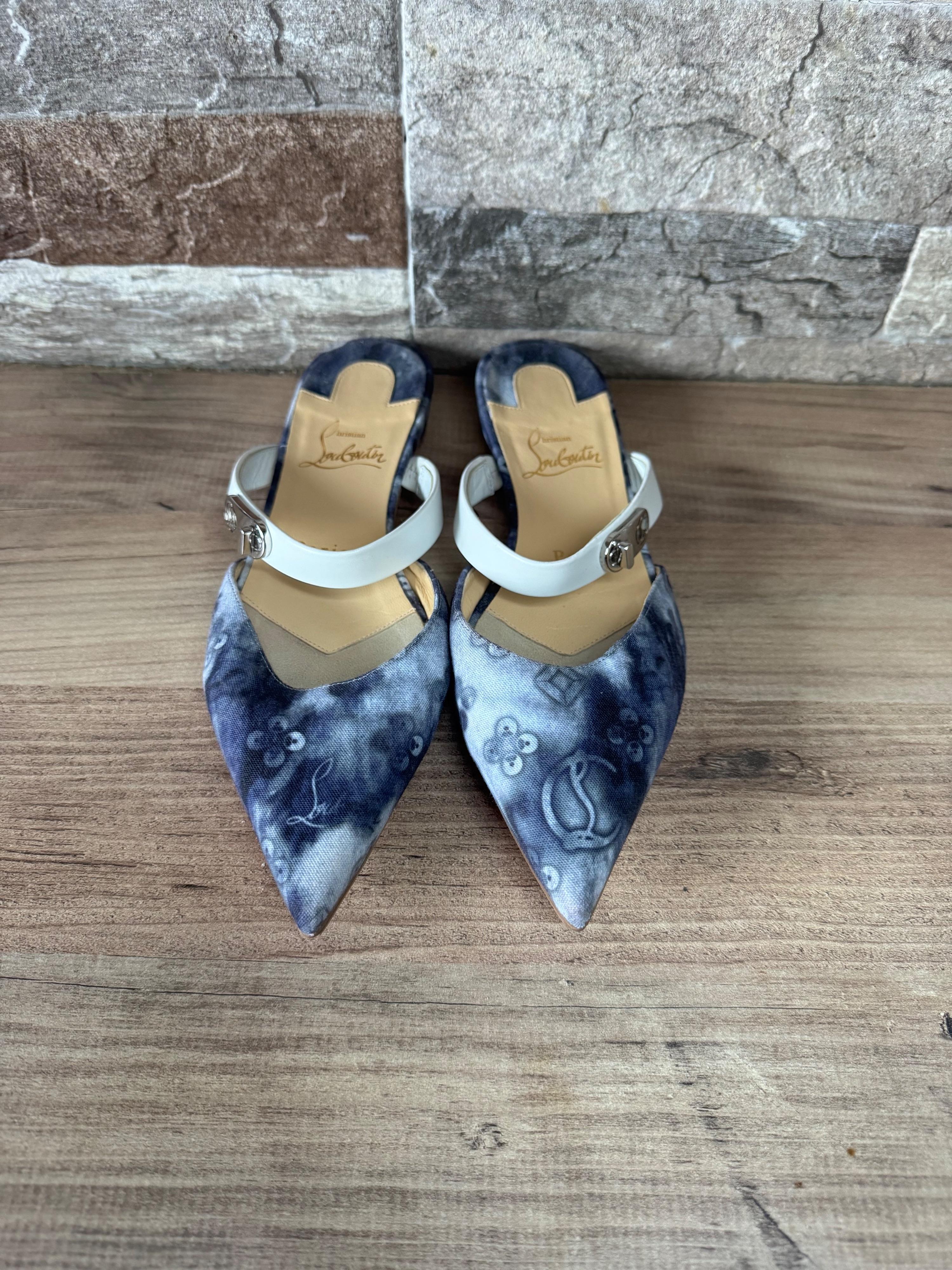 Denim Choc Lock Pointed Mules