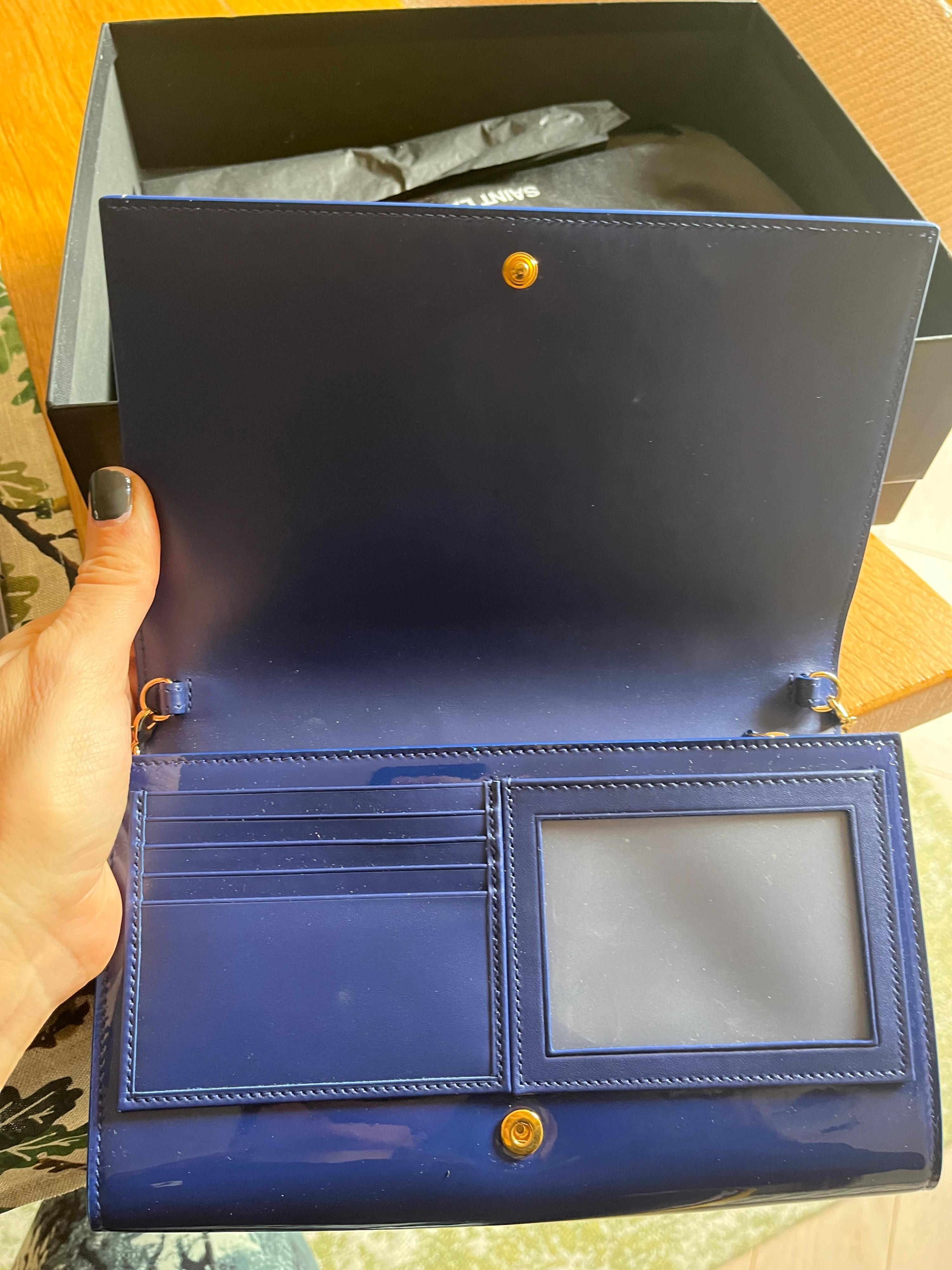 Saint Laurent Blue Patent Leather Belle du Jour Clutch Bag