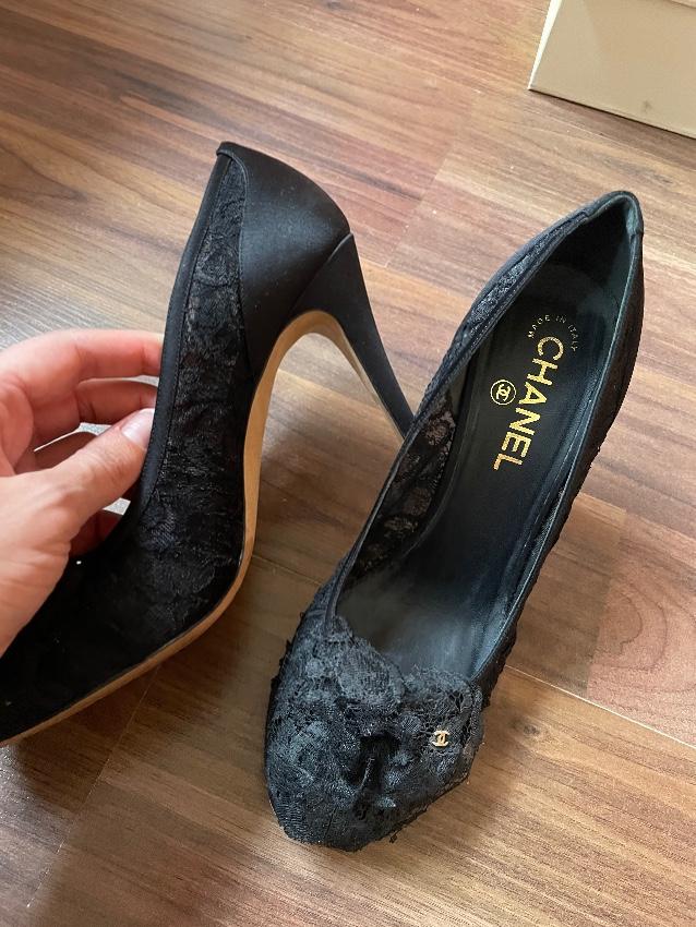 Chanel Black Lace Camellia Applique Pumps