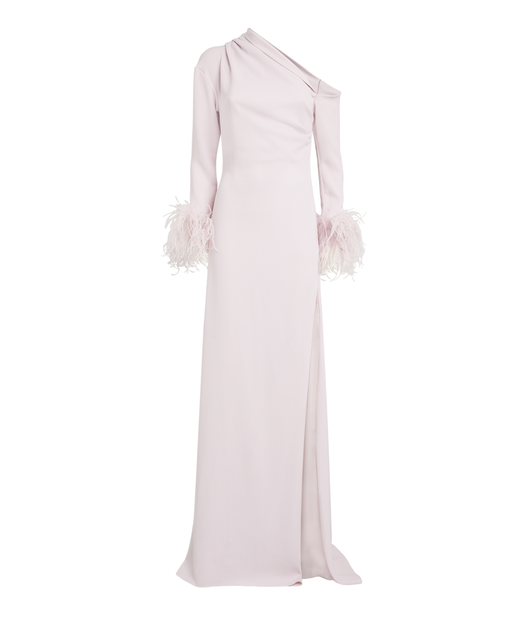 16arlington Adelaide One-Shoulder Feather-Trimmed Crepe Maxi Dress