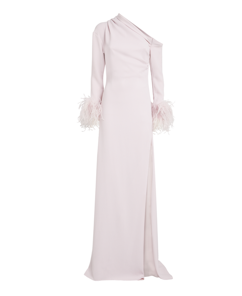 16arlington Adelaide One-Shoulder Feather-Trimmed Crepe Maxi Dress