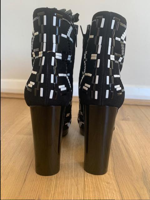 Burberry Prorsum Black & White Beaded Suede 115 Ankle Boots