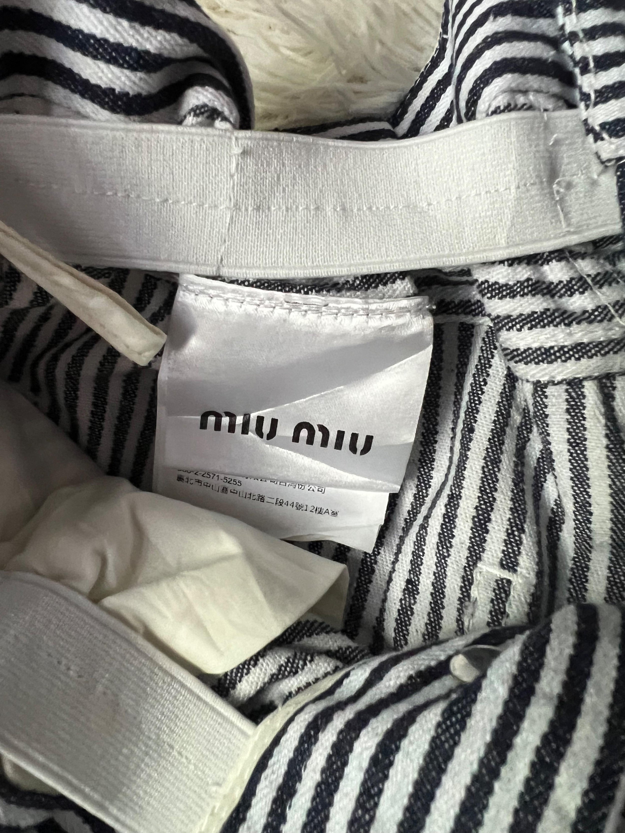 Paperbag Striped Denim Shorts