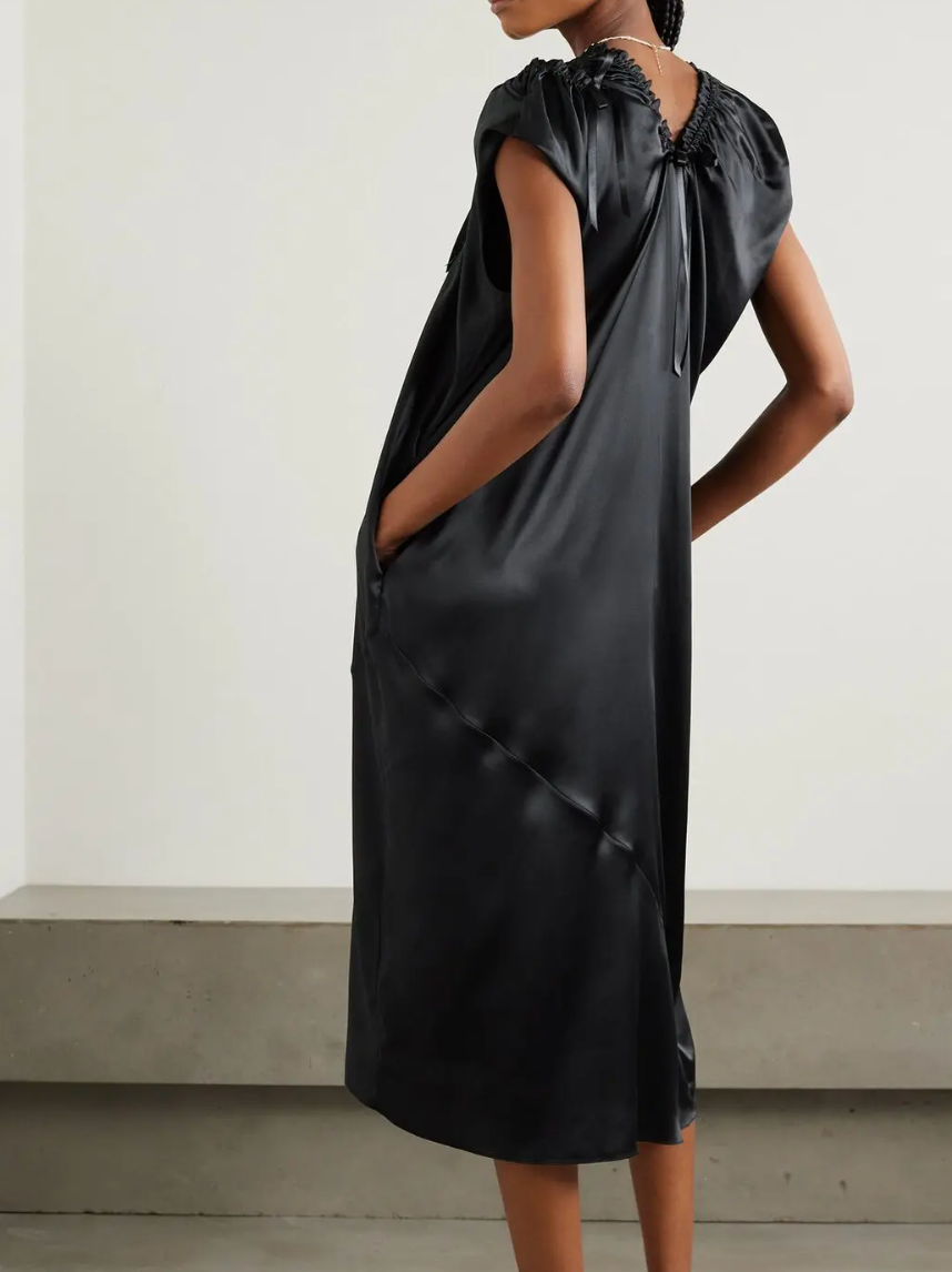 Simone Rocha Tie-Detailed Ruched Silk-Satin Midi Dress