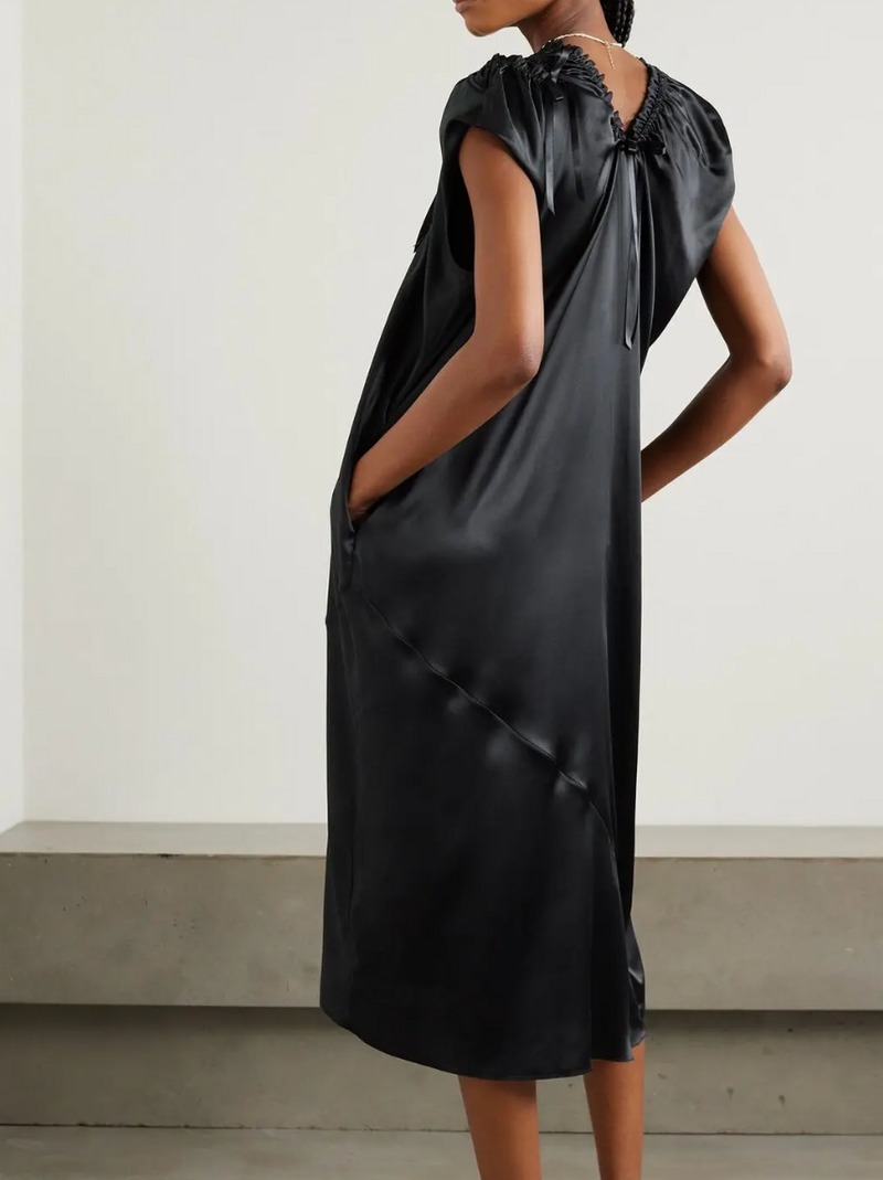 Simone Rocha Tie-Detailed Ruched Silk-Satin Midi Dress